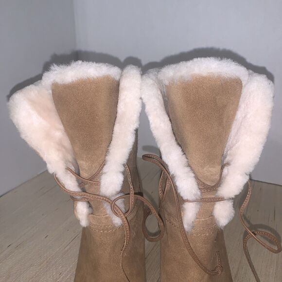 UGG Jerene Bootie Brown Suede Lace Up Block Heel Sheepskin Shearling Lined 8.5 - Picture 11 of 15